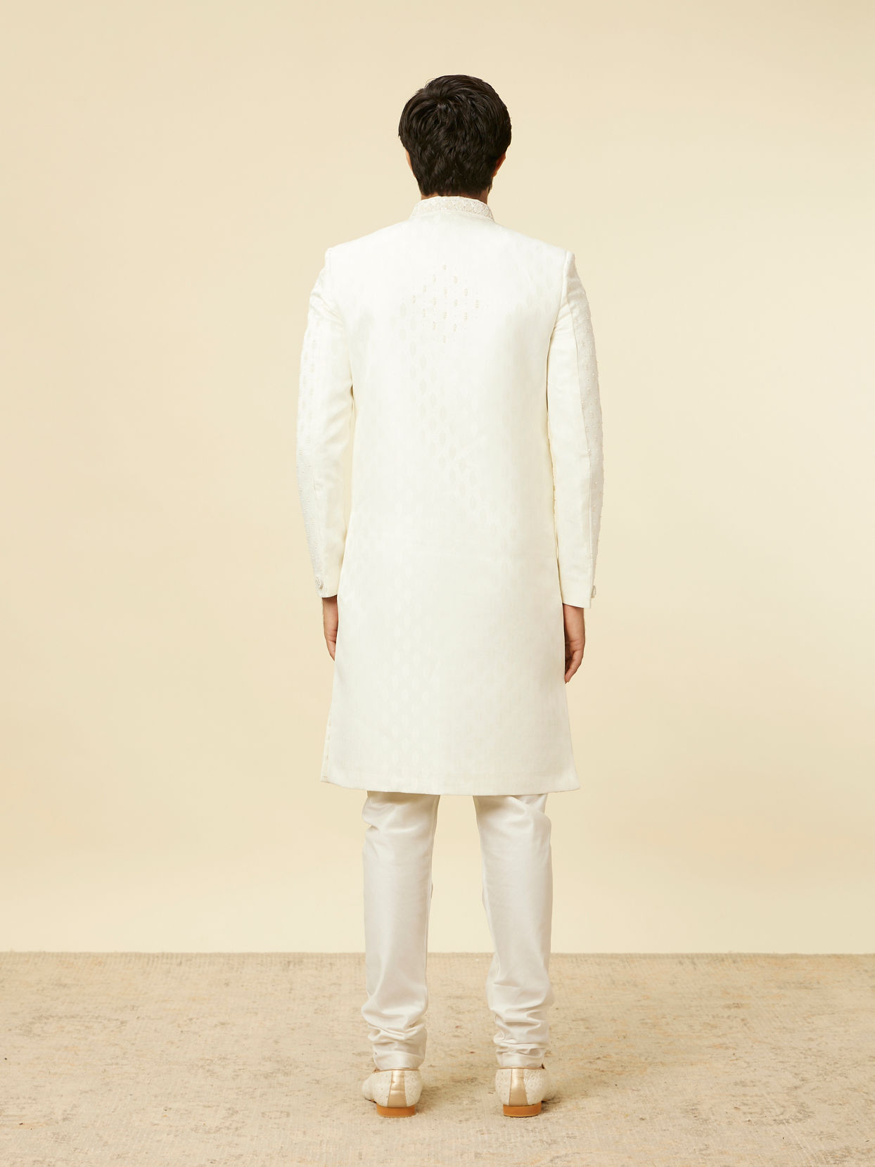 Warm White Imperial Jaal Self Patterned Sherwani Set image number 5